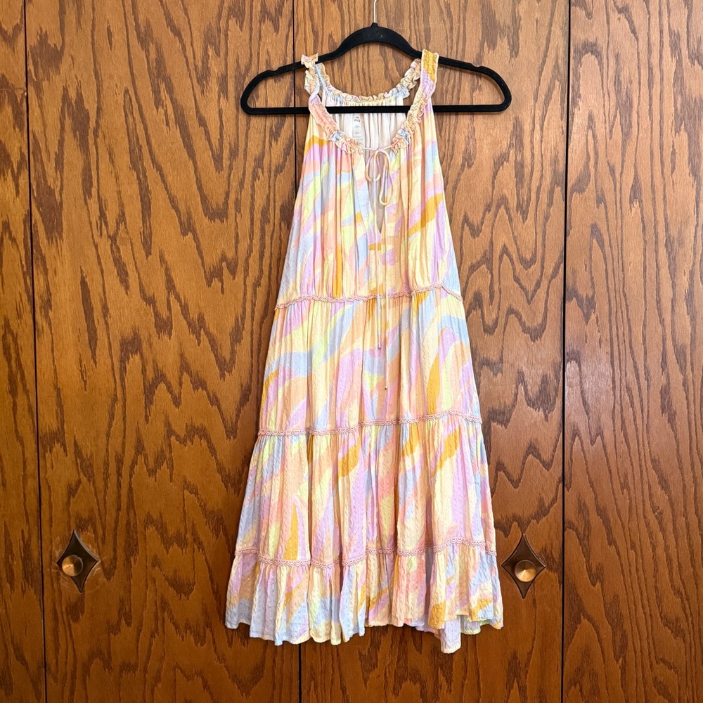 PQ Swim Tiered Boho Resort Dress Pastel Stripe Lurex M/L